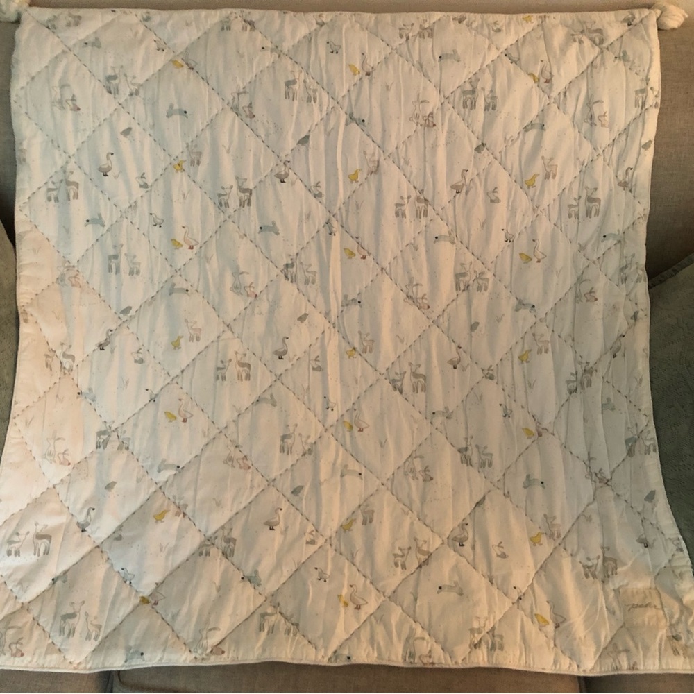 Quilted Baby Blanket in Soft Cream with Animal Motif